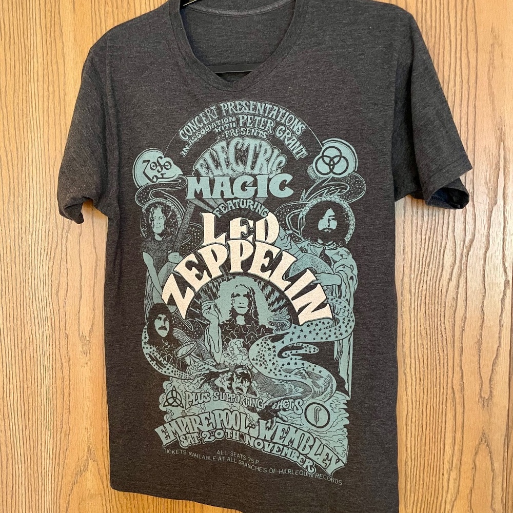 ELECTRIC MAGIC LED ZEPPELIN GRAY & BLUE T-SHIRT ADULT SIZE S UNISEX ROCK